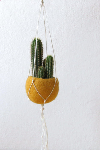 Macrame planter/Hanging planter/Mustard Felt planter/Macrame hanging vase/gift for her/cactus vase/CHOOSE YOUR COLOR