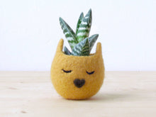 Cat head planter/Small succulent pot/Mustard cat/Felt succulent planter/colleague gift/gift for her- Choose your color!