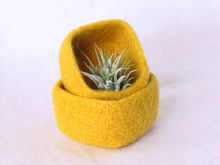 Square felted bowl Mustard yellow - Cozy little storage - block color nesting wool bowls set of two - ring holder