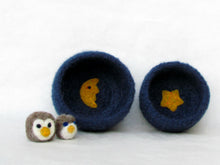 Felt bowls blue - Cozy little vessel with yellow moon and star - nesting wool bowls set of two - mother day gift