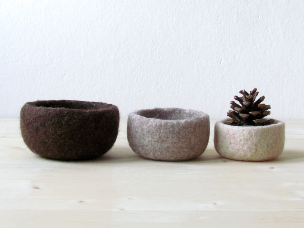 Felt bowl/ombre brown/eco-friendly storage/ring holder/fall home decor