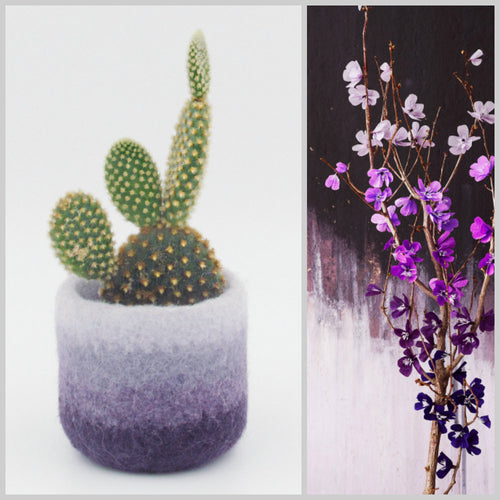 Felt succulent vase/Flowers/felted planter/cactus vase/Ombre Purple/housewarming gift/gift for her