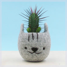 Cute plant pot/gift for her/Felt succulent planter/Neko Atsume special edition/Grey cat vase/Cat head planter/Kawaii kitty gift