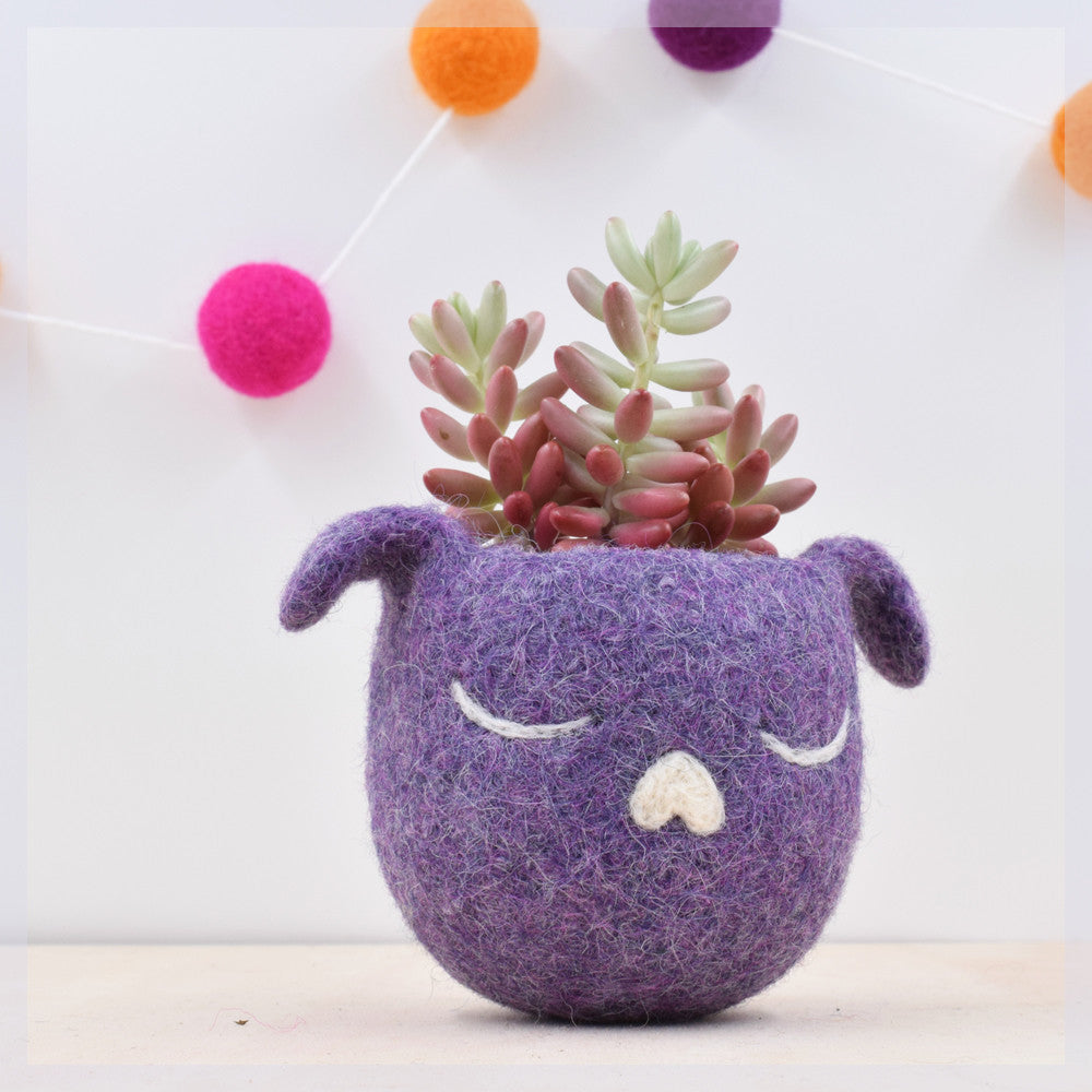 Dorm decor/Succulent planter/Dog lover gift for her/Cactus planter gifts/dog head planter/Small succulent pot/purple planter