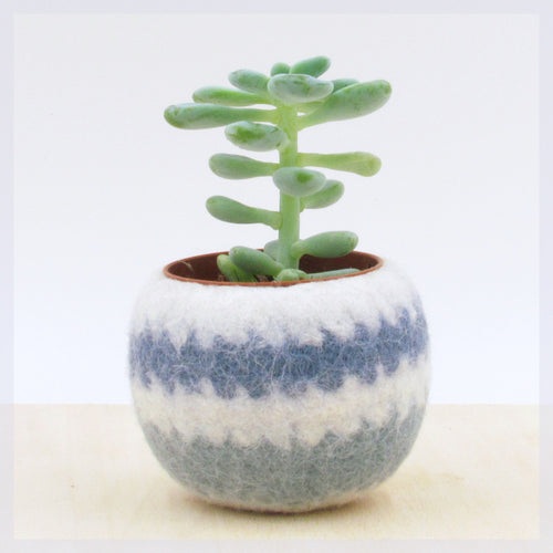 Felt plant vase/felted bowl/Succulent pod/blue waves/succulent planter/gift for girlfriend/7th anniversary gift/desk organizer